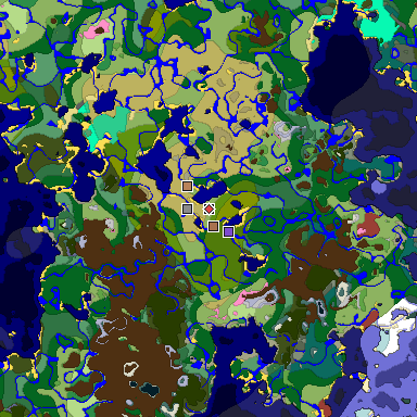 Predicted biome map of Java 26.3 seed 3308932334588013997 around estimated spawn