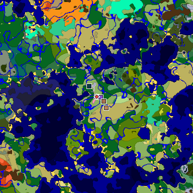 Predicted biome map of Java 26.3 seed 8884618656223404434 around estimated spawn