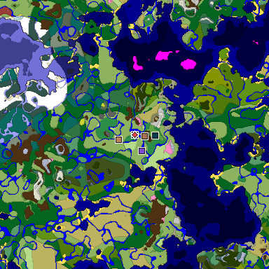 Predicted biome map of Java 26.3 seed -2471727519211635560 around estimated spawn