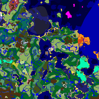 Predicted biome map of Java 26.3 seed -2376965719441904702 around estimated spawn