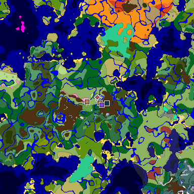 Predicted biome map of Java 26.3 seed 4360532434020948341 around estimated spawn