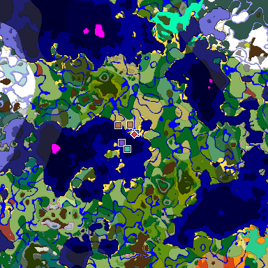 Predicted biome map of Java 26.3 seed -4159088062593559685 around estimated spawn