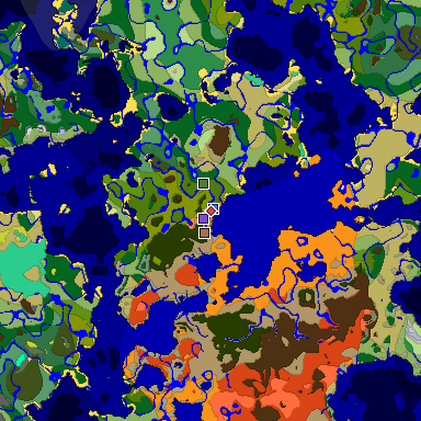 Predicted biome map of Java 26.3 seed 5974643295205235493 around estimated spawn