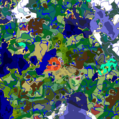 Predicted biome map of Java 26.3 seed 7271761459630935557 around estimated spawn
