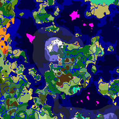 Predicted biome map of Java 26.3 seed -4521594372488870392 around estimated spawn