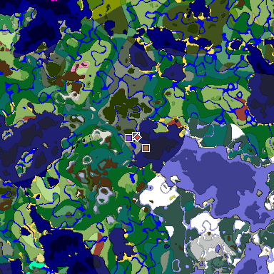 Predicted biome map of Java 26.3 seed -8345725506353848391 around estimated spawn