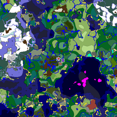 Predicted biome map of Java 26.3 seed 5923049673107274789 around estimated spawn