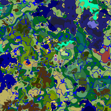 Predicted biome map of Java 26.3 seed 1430117751833407575 around estimated spawn