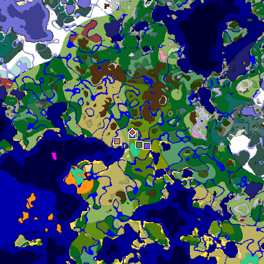 Predicted biome map of Java 26.3 seed -3899572552612605151 around estimated spawn
