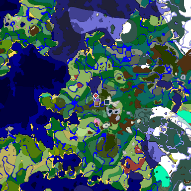 Predicted biome map of Java 26.3 seed 8194705248181740142 around estimated spawn