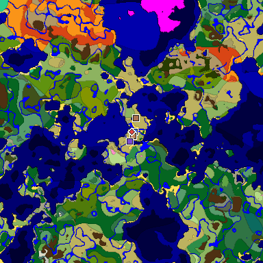 Predicted biome map of Java 26.3 seed 5845402136869571122 around estimated spawn