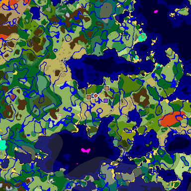 Predicted biome map of Java 26.3 seed 3083855805402848597 around estimated spawn