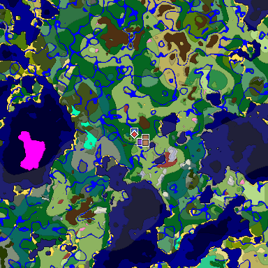 Predicted biome map of Java 26.3 seed -2270584817075931810 around estimated spawn