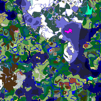 Predicted biome map of Java 26.3 seed -8966526381655626287 around estimated spawn