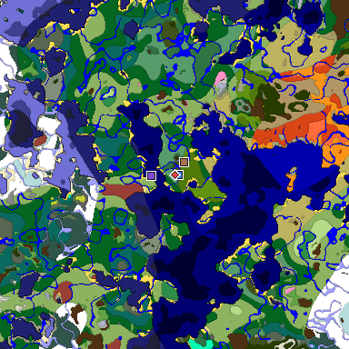 Predicted biome map of Java 26.3 seed 1041189445600138632 around estimated spawn