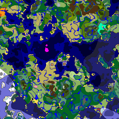 Predicted biome map of Java 26.3 seed -8244296450150567001 around estimated spawn