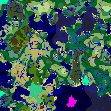 Predicted biome map of Java 26.3 seed 6648526235022333127 around estimated spawn