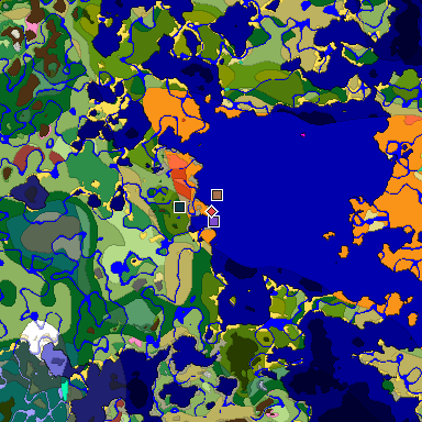 Predicted biome map of Java 26.3 seed 1664793521293964159 around estimated spawn