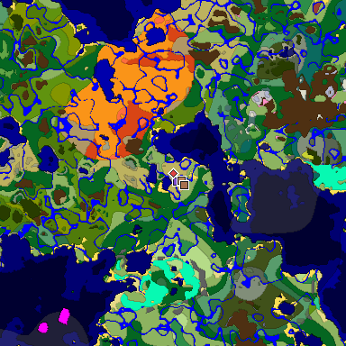 Predicted biome map of Java 26.3 seed -9157441553511921253 around estimated spawn