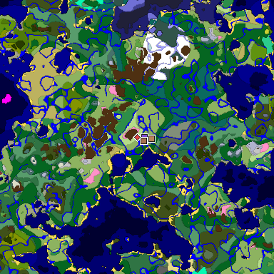 Predicted biome map of Java 26.3 seed 7445193788402582504 around estimated spawn