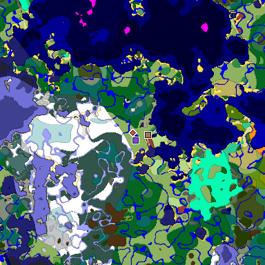 Predicted biome map of Java 26.3 seed -7266209251264597339 around estimated spawn