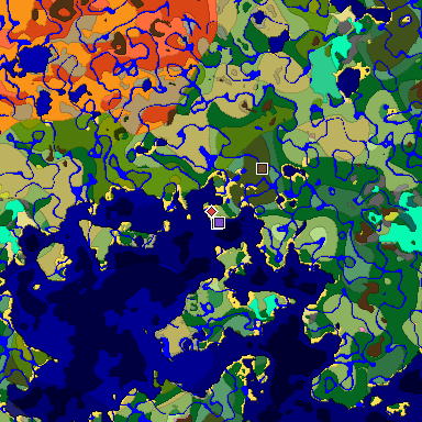 Predicted biome map of Java 26.3 seed 2024079775097129781 around estimated spawn