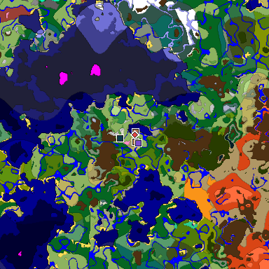 Predicted biome map of Java 26.3 seed -1995903713144605398 around estimated spawn