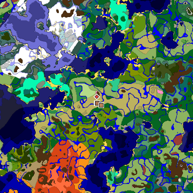Predicted biome map of Java 26.3 seed -5961988409386987686 around estimated spawn