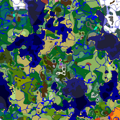 Predicted biome map of Java 26.3 seed -3870118721032379899 around estimated spawn