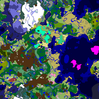 Predicted biome map of Java 26.3 seed -9029134863457268093 around estimated spawn