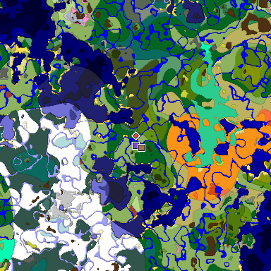 Predicted biome map of Java 26.3 seed -5657797470203038823 around estimated spawn