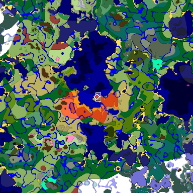 Predicted biome map of Java 26.3 seed -4136244451768575814 around estimated spawn