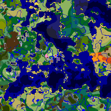 Predicted biome map of Java 26.3 seed 5384863682217231145 around estimated spawn