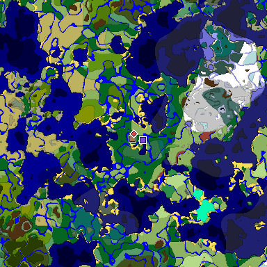 Predicted biome map of Java 26.3 seed 2748861886120596529 around estimated spawn