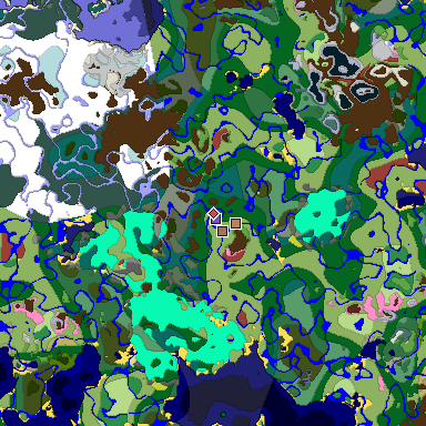 Predicted biome map of Java 26.3 seed -5392125310981666674 around estimated spawn