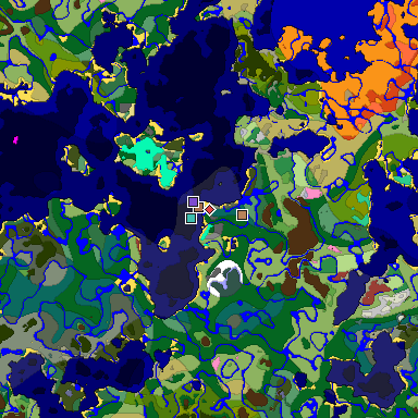 Predicted biome map of Java 26.3 seed -3354817808996624089 around estimated spawn
