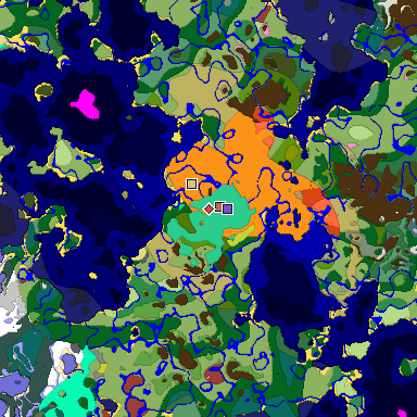 Predicted biome map of Java 26.3 seed 9212141955419016582 around estimated spawn