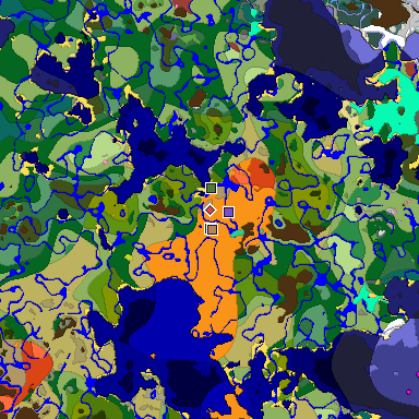 Predicted biome map of Java 26.3 seed 1645071538597606919 around estimated spawn