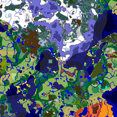 Predicted biome map of Java 26.3 seed 5908876871297928485 around estimated spawn