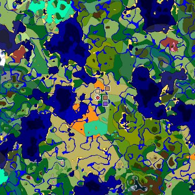 Predicted biome map of Java 26.3 seed -8607944005682686690 around estimated spawn