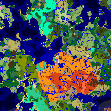 Predicted biome map of Java 26.3 seed -8710172271656109404 around estimated spawn