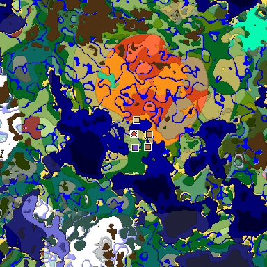 Predicted biome map of Java 26.3 seed -7416609795776421843 around estimated spawn