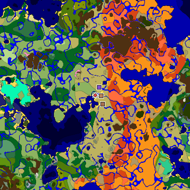 Predicted biome map of Java 26.3 seed 3795535673433110985 around estimated spawn