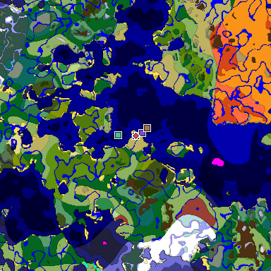 Predicted biome map of Java 26.3 seed 1513262428472107897 around estimated spawn