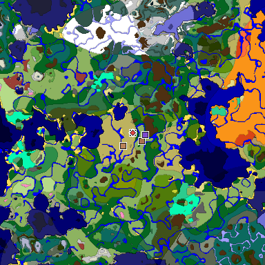 Predicted biome map of Java 26.3 seed 6801734745496260686 around estimated spawn