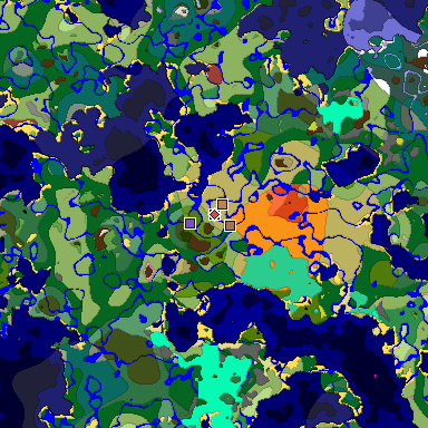 Predicted biome map of Java 26.3 seed -7421869203488527571 around estimated spawn
