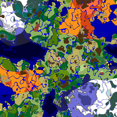 Predicted biome map of Java 26.3 seed -8771605096316381534 around estimated spawn
