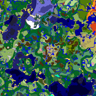 Predicted biome map of Java 26.3 seed 3421428958649331664 around estimated spawn