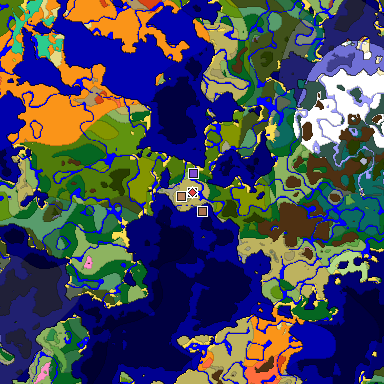 Predicted biome map of Java 26.3 seed 5159838602841263463 around estimated spawn
