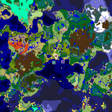 Predicted biome map of Java 26.3 seed -2569141290866272811 around estimated spawn